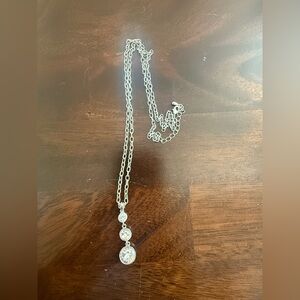 Vintage Costume jewelry triple round drop pendant on Silver Chain‎ Necklace